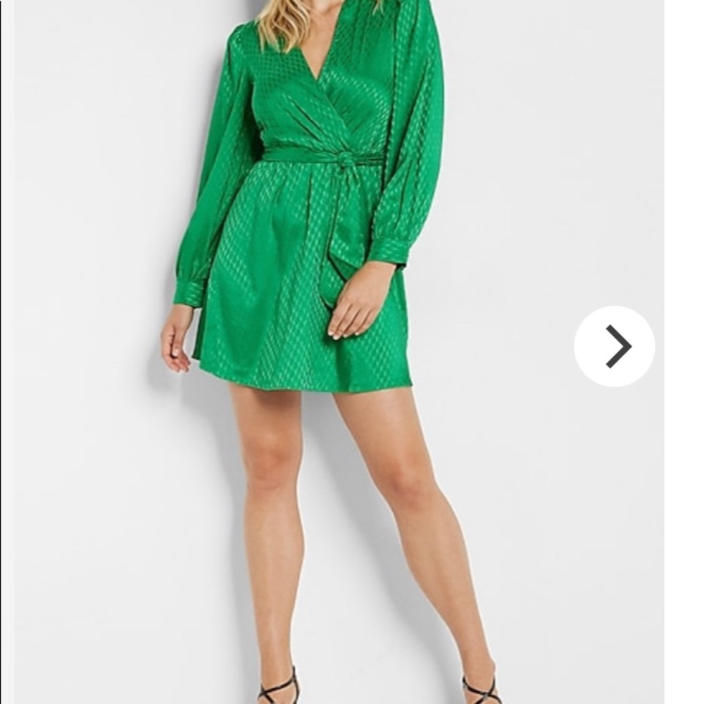 Express Long Sleeve Jacquard Satin Cocktail Dress Green S